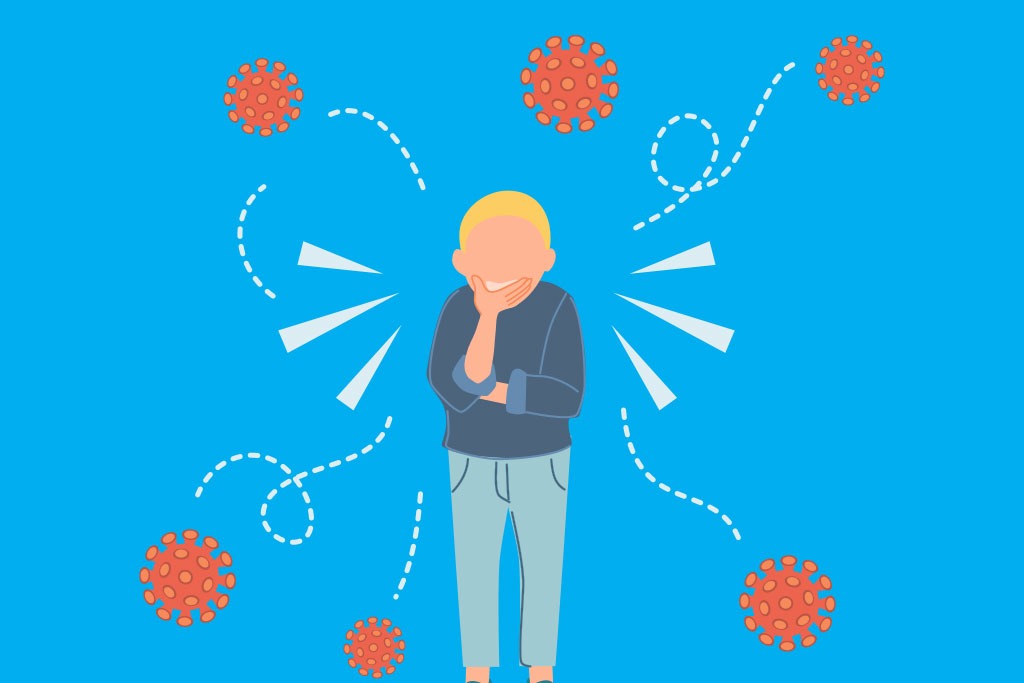 Illustrated person coughing and germs floating around