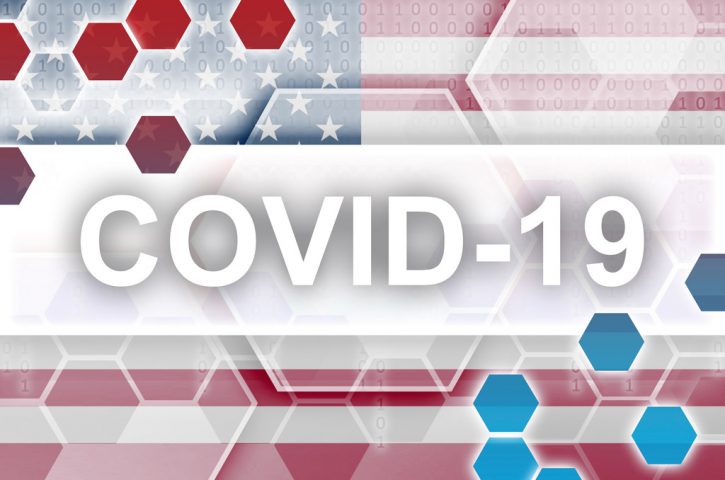 COVID-19 overtop American flag