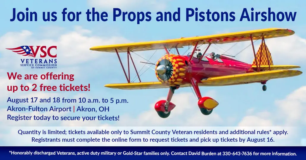 2024 Props and Pistons Airshow tickets available for Free to Summit County Veterans