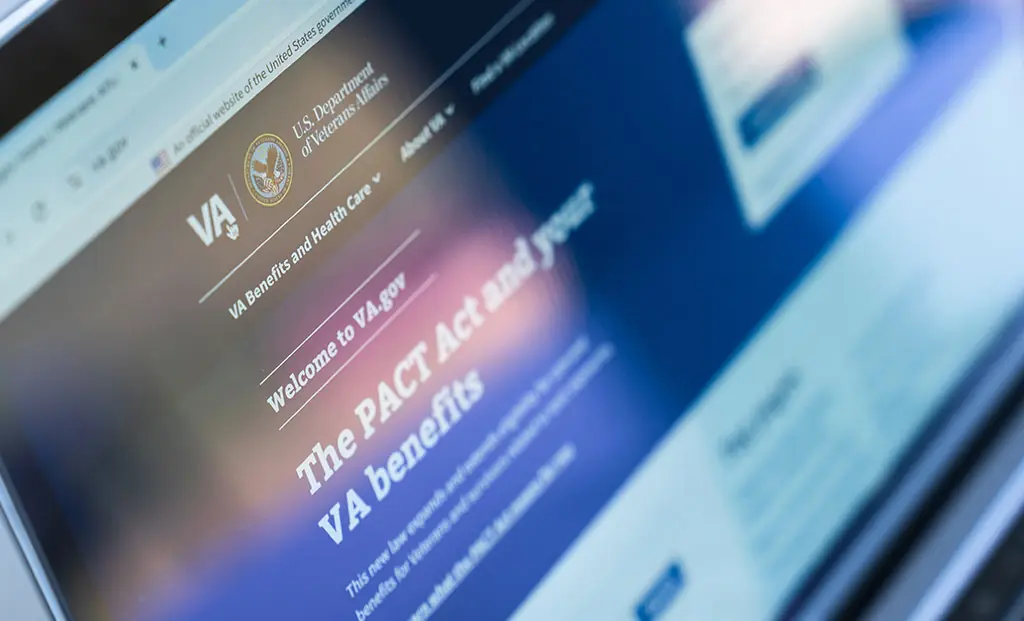 Computer screen showing the VA's PACT Act webpage.