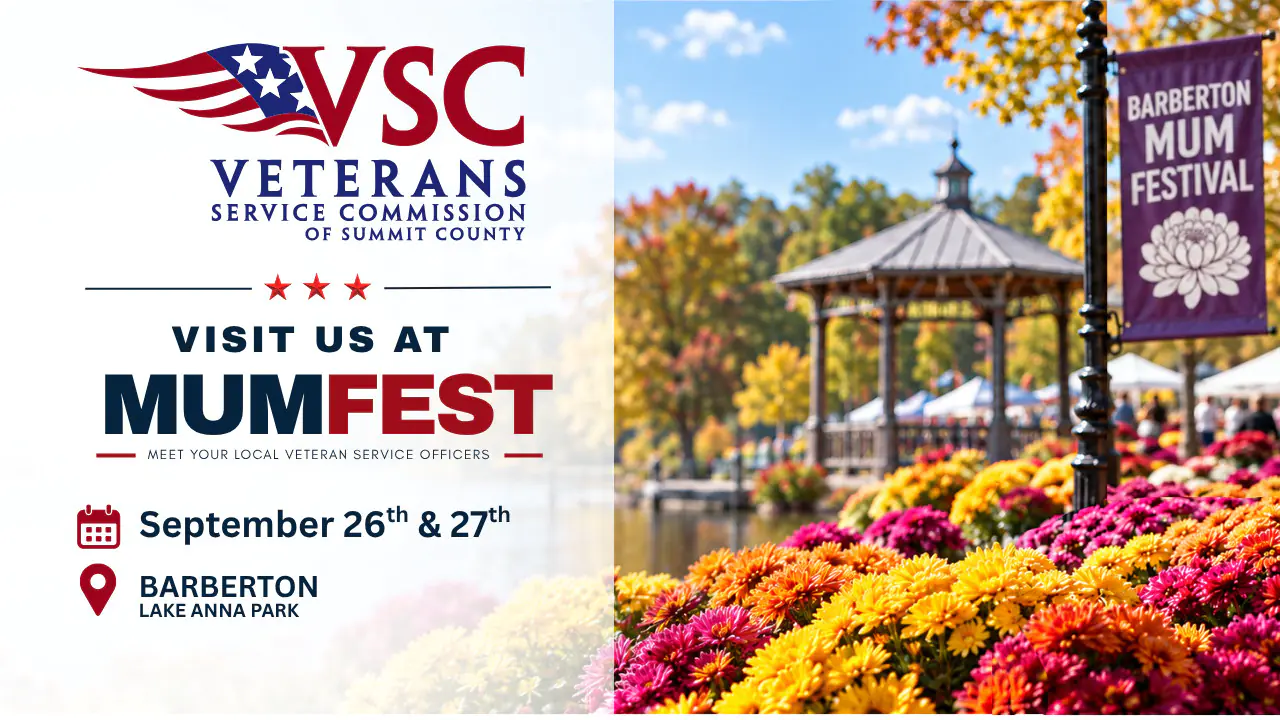 Veterans Service Commission of Summit County: Visit us at MumFest, September 26 and 27, Lake Anna Park, Barberton. Meet your local Veteran Service Officers.